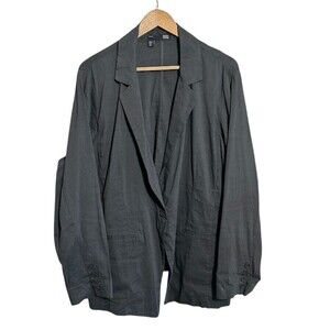 Eileen Fisher LInen Blend Blazer Jacket 18W Gray One Button Notch Collar Stretch